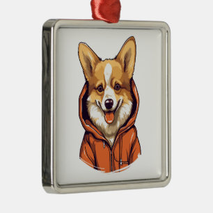 Funny Corgi Wearing Hoodie Metal Ornament