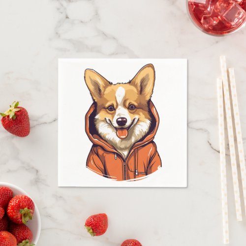 Funny Corgi Wearing Hoodie Napkins