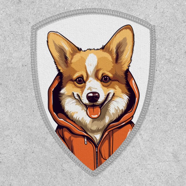 Funny Corgi Wearing Hoodie Patch (Front)