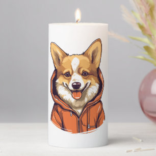 Funny Corgi Wearing Hoodie Pillar Candle