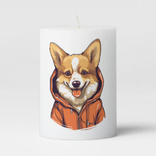 Funny Corgi Wearing Hoodie Pillar Candle