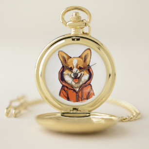 Funny Corgi Wearing Hoodie Pocket Watch