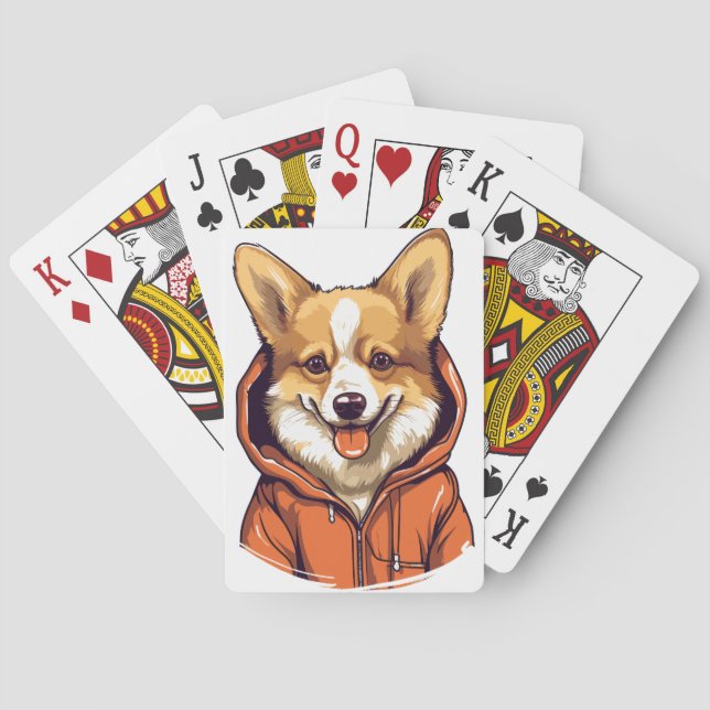Funny Corgi Wearing Hoodie Poker Cards (Back)