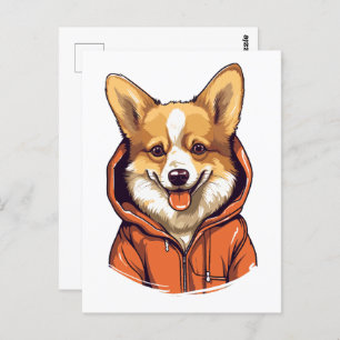 Funny Corgi Wearing Hoodie Postcard