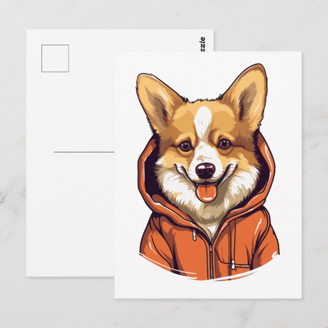 Funny Corgi Wearing Hoodie Postcard (Front/Back)