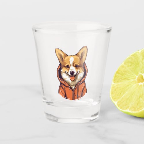 Funny Corgi Wearing Hoodie Shot Glass