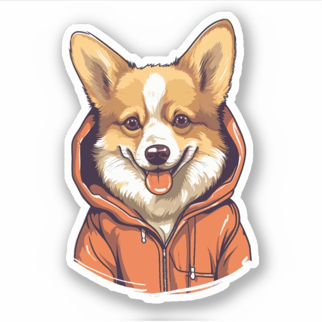 Funny Corgi Wearing Hoodie Sticker (Front)