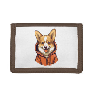 Funny Corgi Wearing Hoodie Tri-fold Wallet
