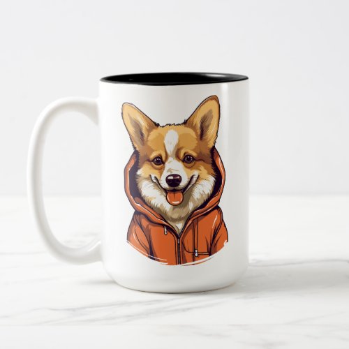 Funny Corgi Wearing Hoodie Two_Tone Coffee Mug