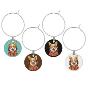 Funny Corgi Wearing Hoodie Wine Charm