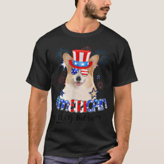 Funny Corgi Wearing Sunglasses USA Flag 4th Of Jul T-Shirt