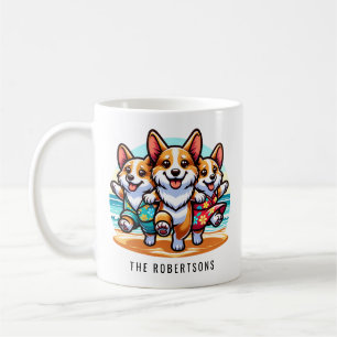 Funny Corgis Dancing on a Beach Personalized Coffee Mug