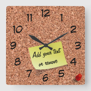 FUNNY Cork Board with Customizable Text on Post It Square Wall Clock