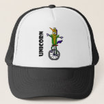 Funny Corn Ear Riding Unicycle Unicorn Cartoon Trucker Hat at Zazzle