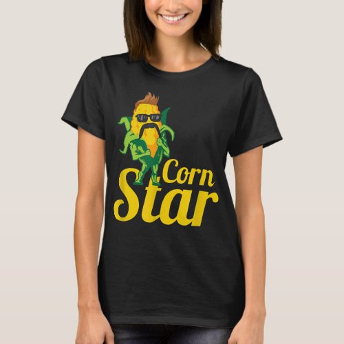 Funny Corn Star Sunglasses Mustache Maize T_Shirt 