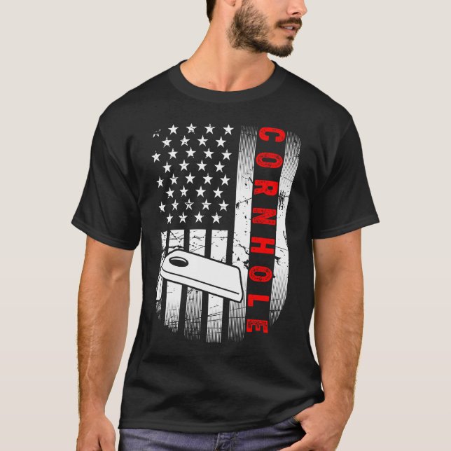 Funny Cornhole American Flag T-Shirt (Front)
