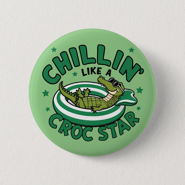 Funny corocdile cartoon croc summer button (Front)