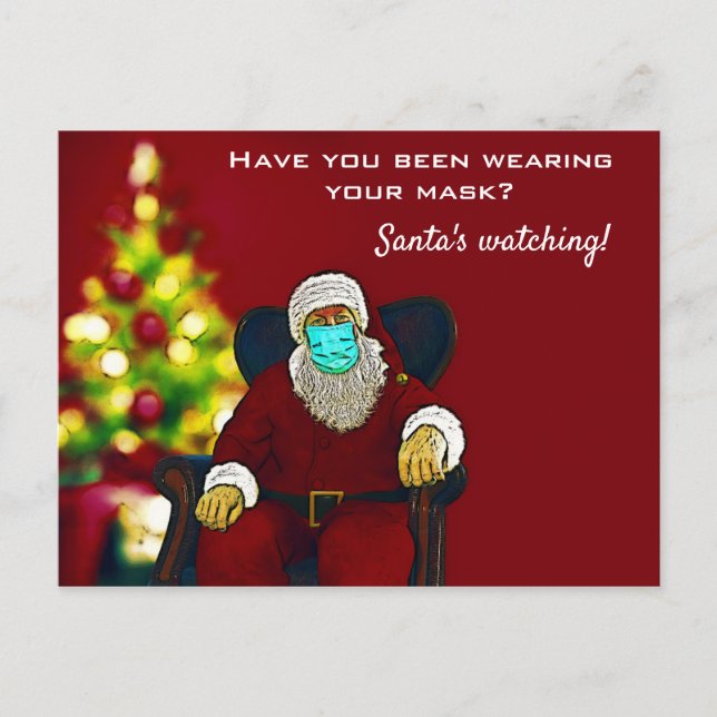 Funny Coronavirus Covid Christmas Santa Face Mask Postcard (Front)