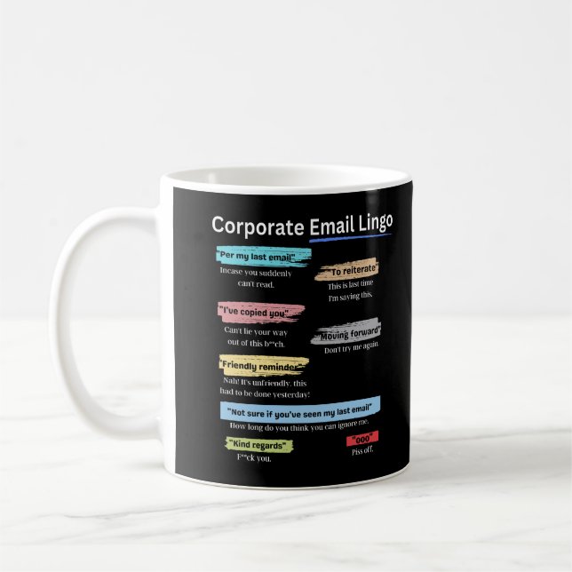 Funny Corporate email lingo Coffee Mug (Left)
