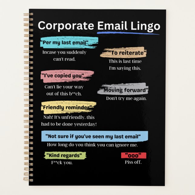 Funny Corporate email lingo Planner (Front)