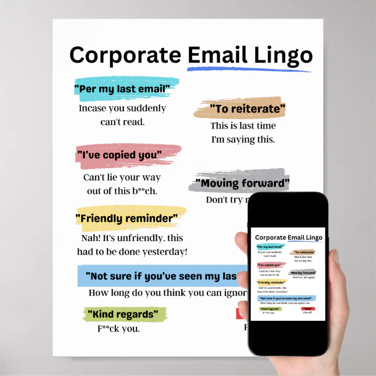 Funny Corporate Email Lingo Poster Zazzle Funny Corporate Email Lingo Poster Zazzle