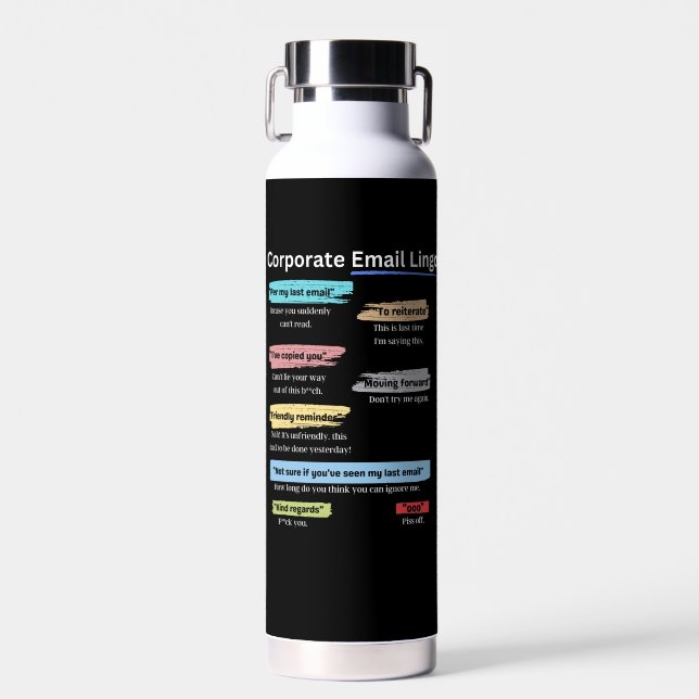 Funny Corporate email lingo Water Bottle (Front)