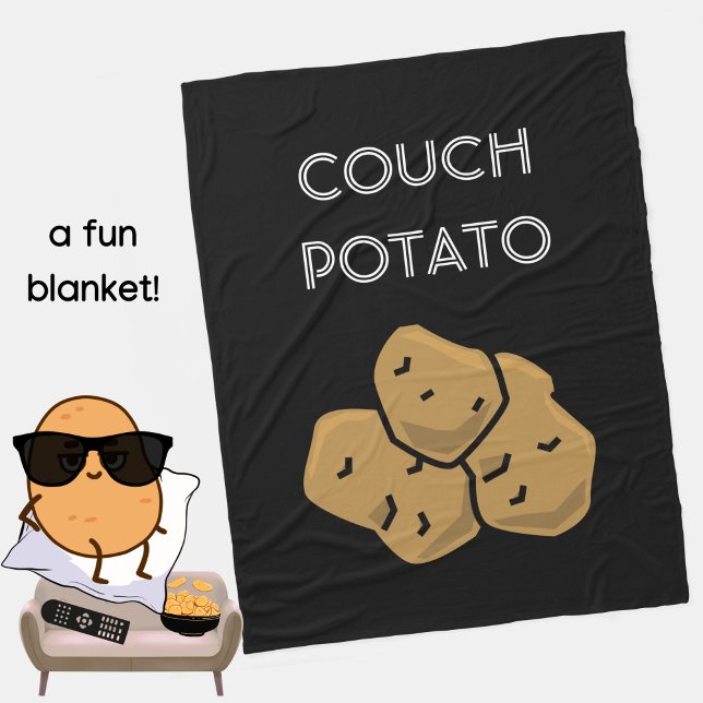 Funny "Couch Potato" Binge Watching Introvert Cozy Fleece Blanket (A fun blanket for the lovable couch potato in your life. Black. Choice of colors available. )