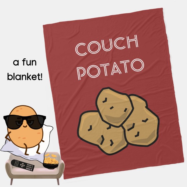 Funny "Couch Potato" Binge Watching Introvert Cozy Fleece Blanket (A fun blanket for the lovable couch potato in your life. Terra cotta. Choice of colors available. )