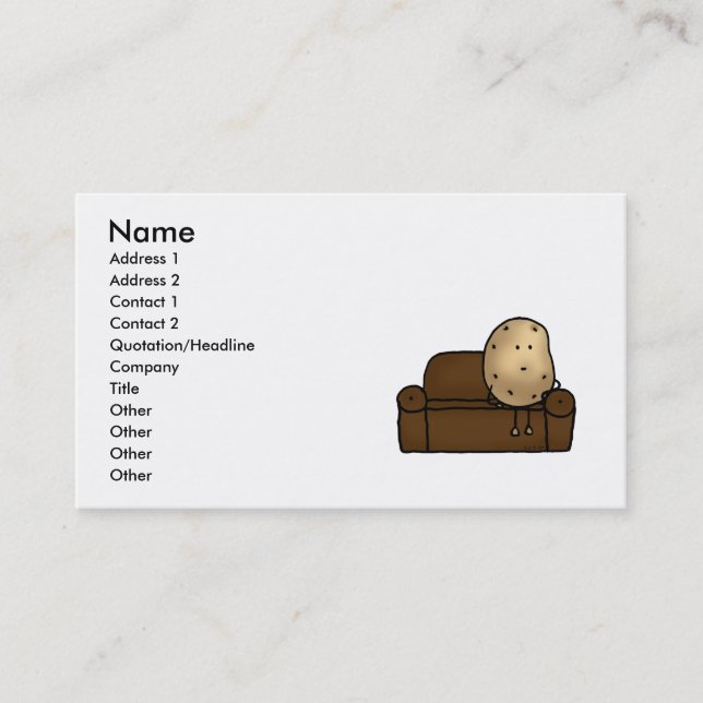 Funny Couch Potato Cartoon Design   Business Card (Front)