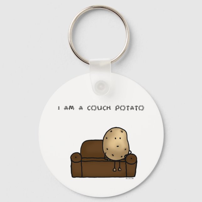 Funny Couch Potato Cartoon Design   Keychain (Front)
