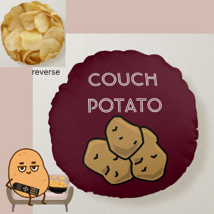 Funny "Couch Potato" + Potato Chips Binge Watching Round Pillow