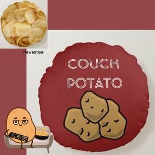 Funny "Couch Potato" + Potato Chips Binge Watching Round Pillow