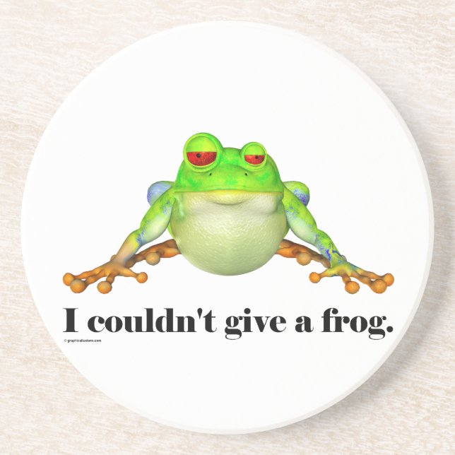 Funny Couldn't Give a Frog Cartoon Drink Coaster (Front)
