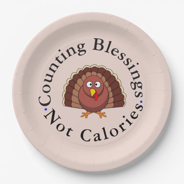Funny Counting Blessings Not Calories Thankful  Paper Plates (Front)