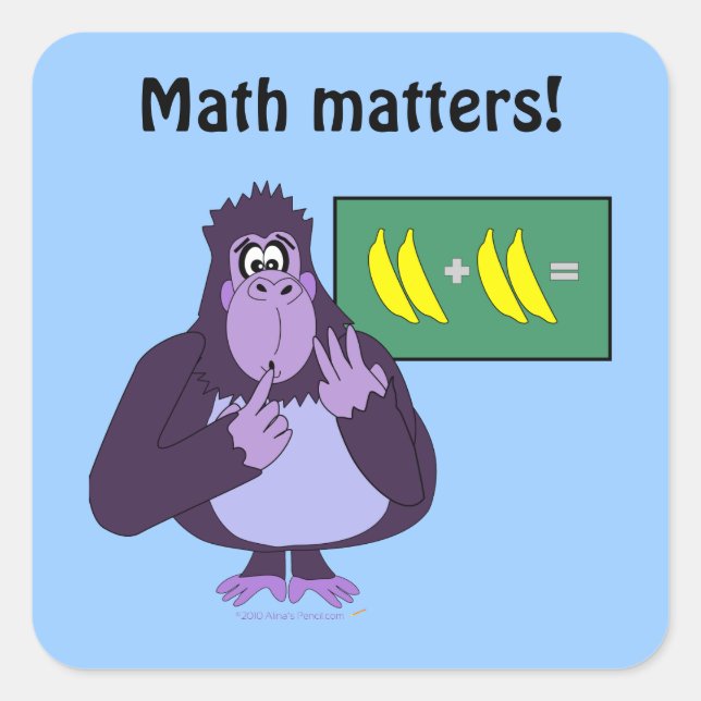 Funny Counting Gorilla Math Custom Square Sticker (Front)