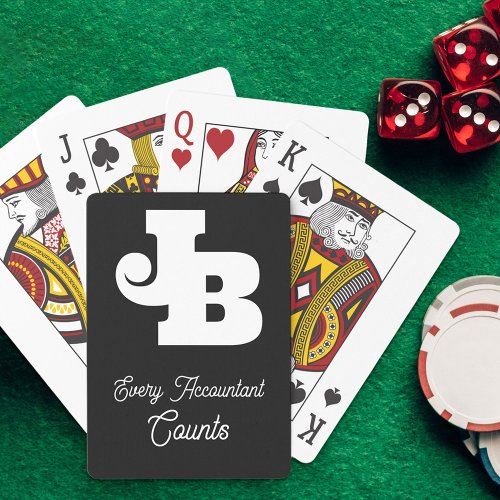 Funny Counting Pun Modern Monogram Black White Poker Cards