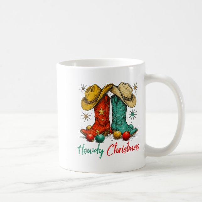 Funny Country Western Christmas Howdy Cowboy Boots Coffee Mug (Right)
