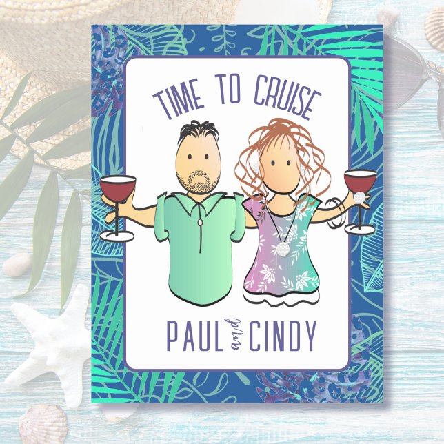 Funny Couple Cartoon Tropical Vacation Cruise  Magnetic Dry Erase Sheet (Creator Uploaded)