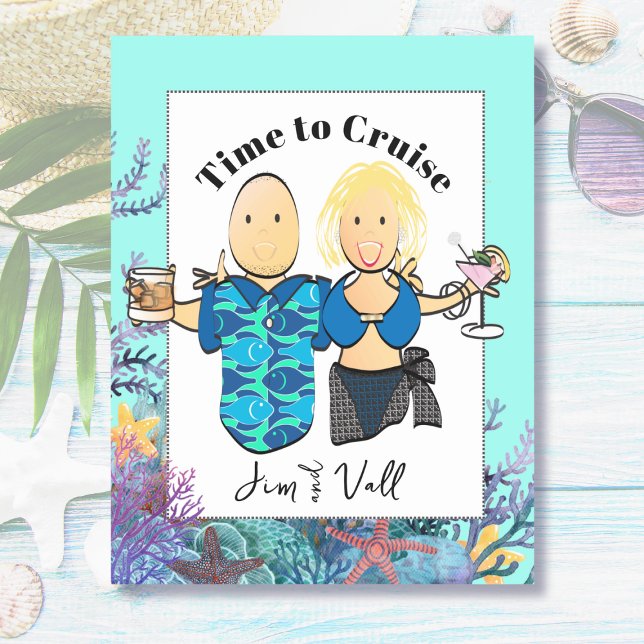 Funny Couple Cartoon Tropical Vacation Cruise Magnetic Dry Erase Sheet (Creator Uploaded)