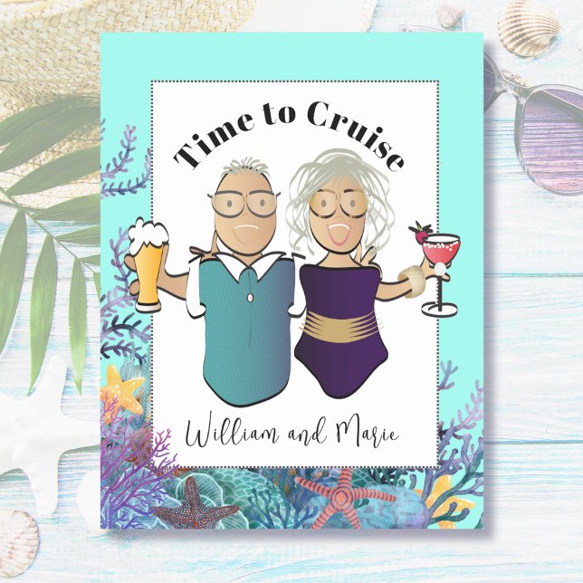 Funny Couple Cartoon Tropical Vacation Grey Hair Magnetic Dry Erase Sheet (Creator Uploaded)