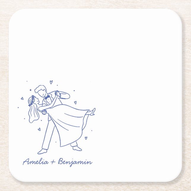 funny couple Hand Drawn  wedding Square Paper Coaster (Front)