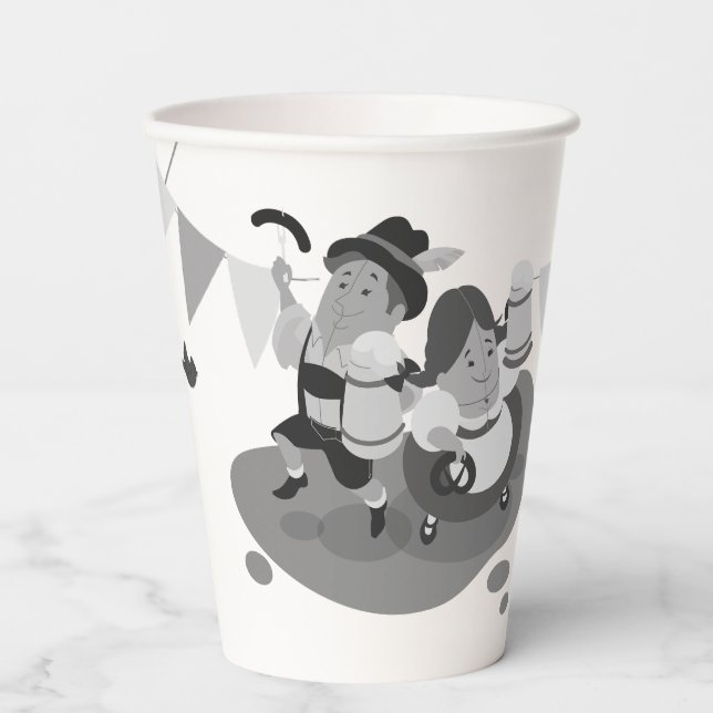 Funny couple in Bavarian costumes Harvest Festival Paper Cups (Front)