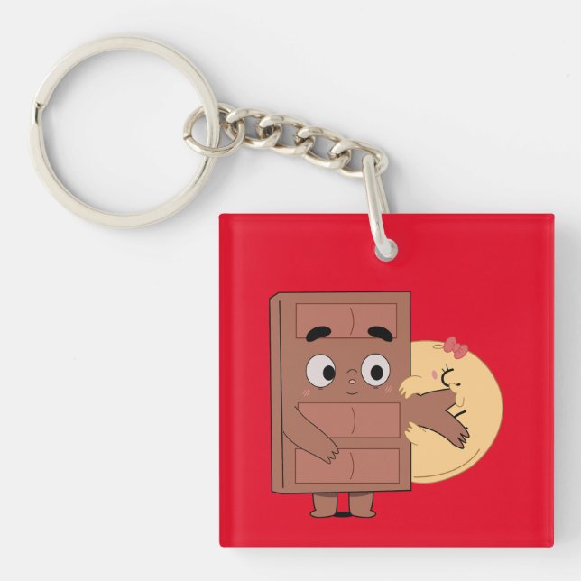 Funny Couple Love Pancake Eating Choco  Keychain (Front)