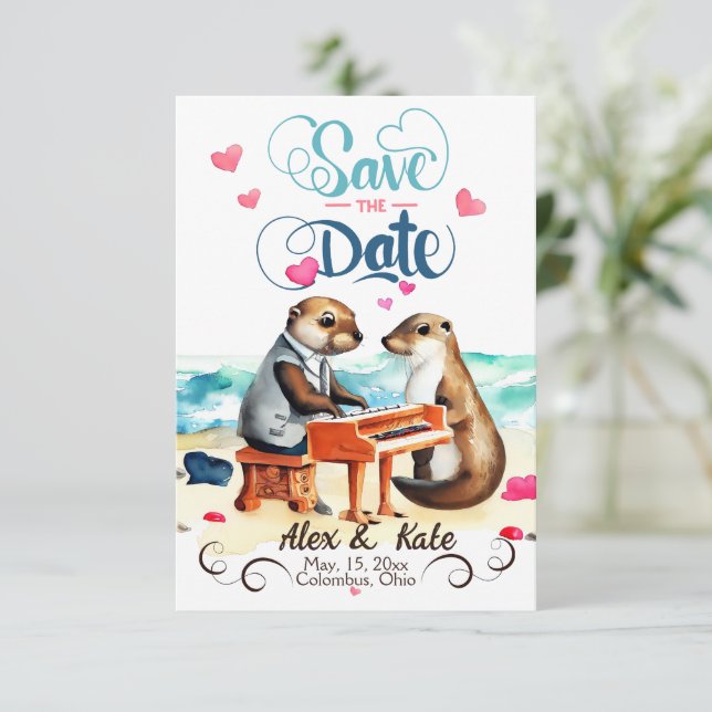 Funny Couple Otters Wedding Save The Date (Standing Front)