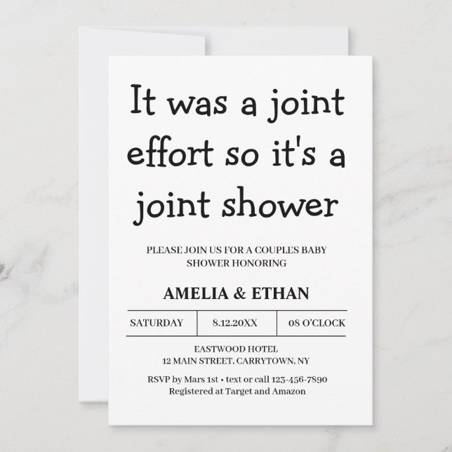 Funny Couples black and white Baby Shower Invitation (Front)