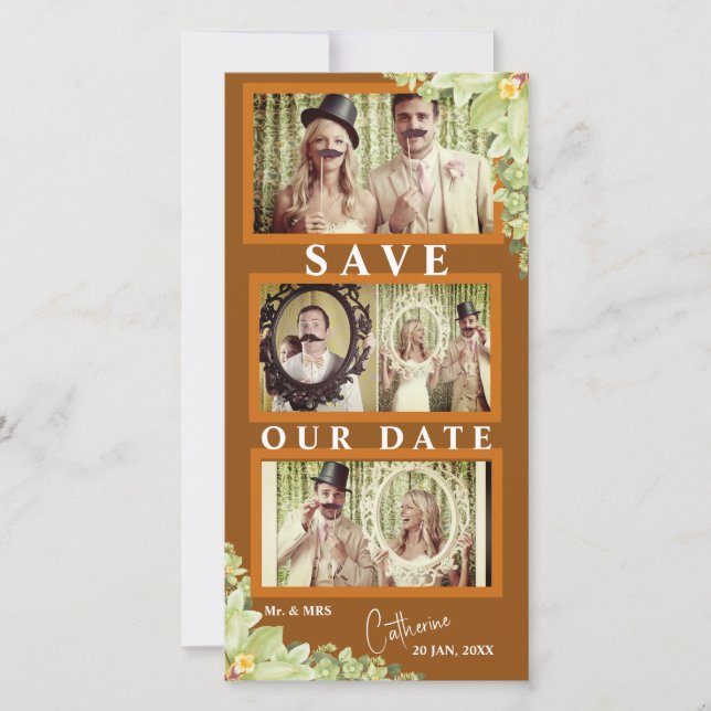 Funny Couples Mustache Photo Strip Save the Date (Front)