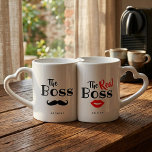 Funny Couples Photo Coffee Mug Set<br><div class="desc">The perfect gift for any couple,  the fun and modern design features a black mustache on "The Boss" mug and red lips on "The Real Boss" mug. The names and photos are easy to personalise to make this mug set unique to the special couple.</div>