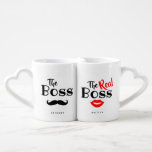 Funny Couples Photo Coffee Mug Set<br><div class="desc">The perfect gift for any couple,  the fun and modern design features a black mustache on "The Boss" mug and red lips on "The Real Boss" mug. The names and photos are easy to personalise to make this mug set unique to the special couple.</div>