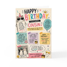 Funny Cousin Birthday Card Colorful Cute Family