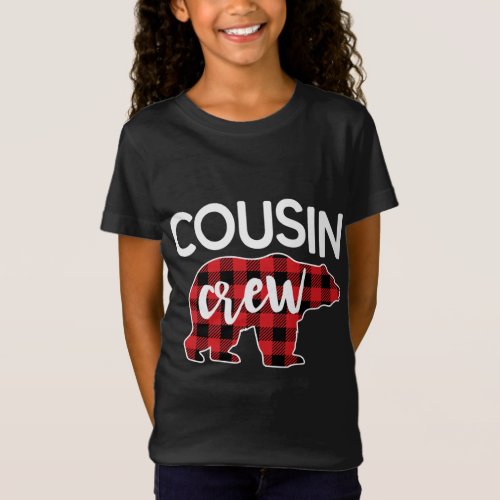 Funny Cousin Crew Red Plaid Bear Matching Christma T_Shirt